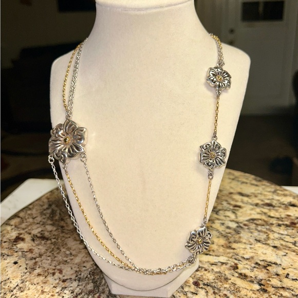 Brighton • Shadow Garden • Flower • Gold/Silver • Triple Strand Chain • Necklace - Picture 6 of 16